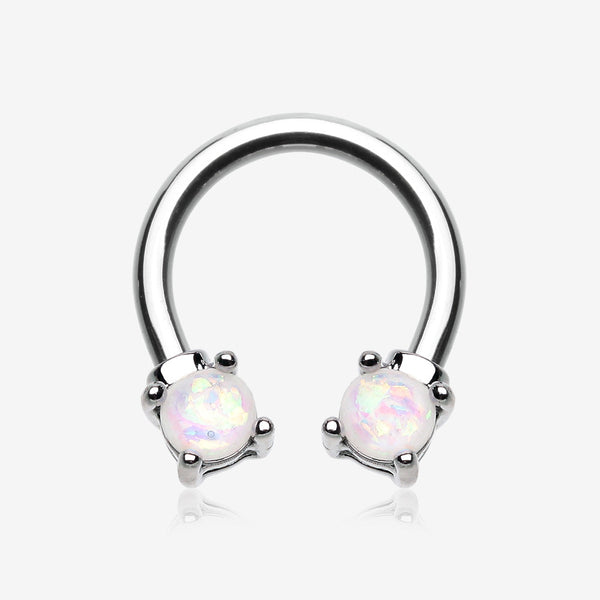 Opalescent Sparkle Steel Horseshoe Circular Barbell-White