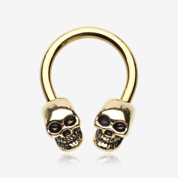 Golden Apocalyptic Skull Horseshoe Circular Barbell