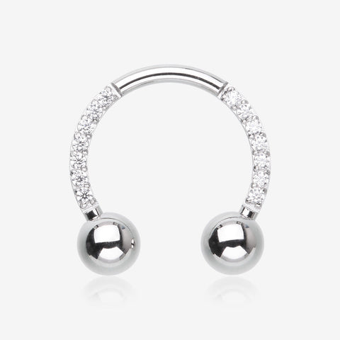 Front Facing Sparkle Multi-Gem Steel Horseshoe Circular Barbell-Clear Gem