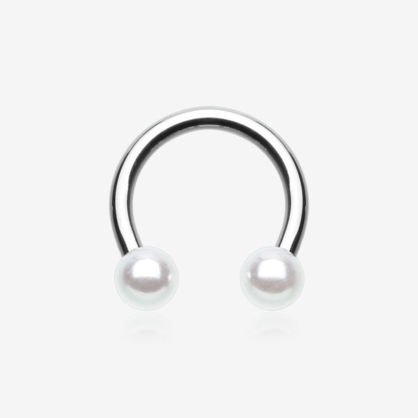 Luster Pearlescent Ball Ends Horseshoe Circular Barbell-White