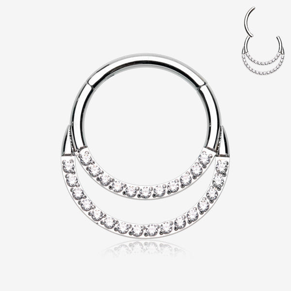 Brilliant Sparkle Gem Lined Double Loop Accent Seamless Clicker Hoop Ring-Clear Gem