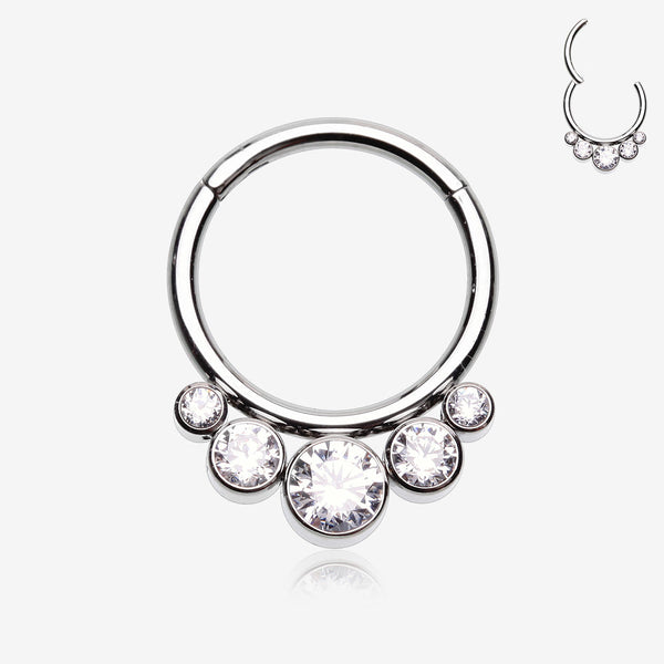 Quintuple Gem Sparkle Seamless Steel Clicker Hoop Ring-Clear Gem