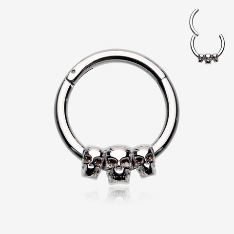 Triple Death Skull Seamless Clicker Hoop Ring