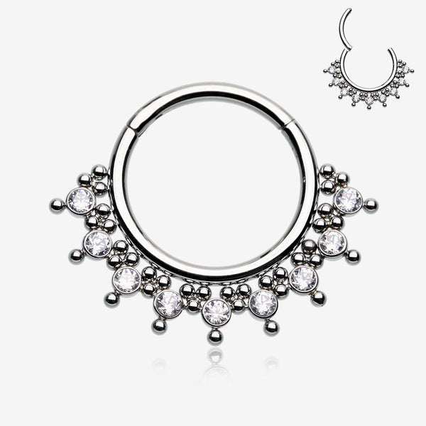 Royal Bali Floral Studded Sparkle Seamless Clicker Hoop Ring-Clear Gem