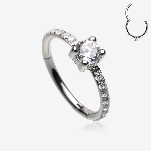 Brilliant Sparkle Solitaire CZ Multi-Gem Side Facing Seamless Clicker Hoop Ring-Clear Gem