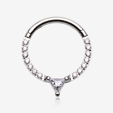 Trilliant Sparkle Multi-Gem Steel Seamless Clicker Hoop Ring-Clear Gem