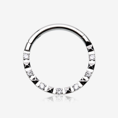 Pyramid Studded Multi-Gem Sparkle Seamless Clicker Hoop Ring-Clear Gem