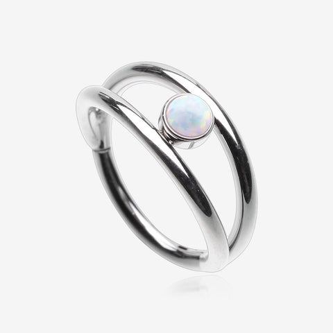 Double Hoop Fire Opal Sparkle Seamless Clicker Hoop Ring