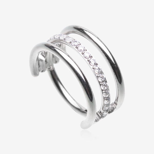 Triple Row Hoop Sparkle Rimmed Seamless Clicker Hoop Ring-Clear Gem