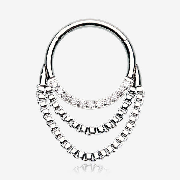 Majestic Sparkle Double Chained Seamless Clicker Hoop Ring-Clear Gem