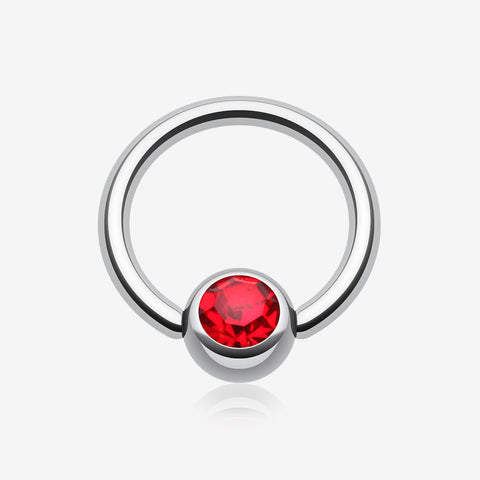 Gem Ball Steel Captive Bead Ring-Red