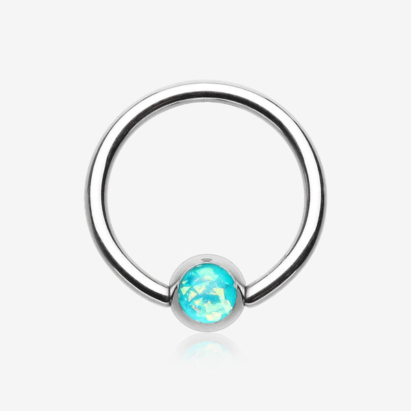 Opalescent Sparkle Steel Captive Bead Ring-Teal