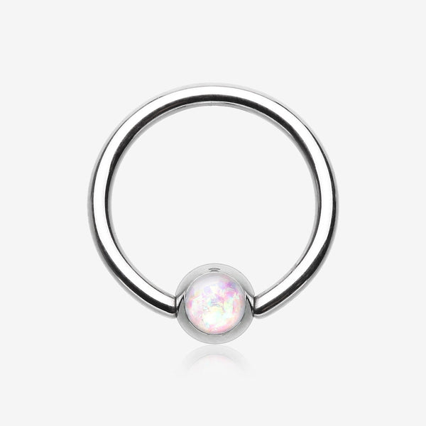 Opalescent Sparkle Steel Captive Bead Ring-White