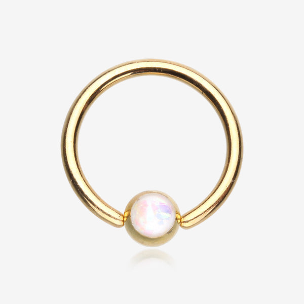 Golden Opalescent Sparkle Captive Bead Ring-White