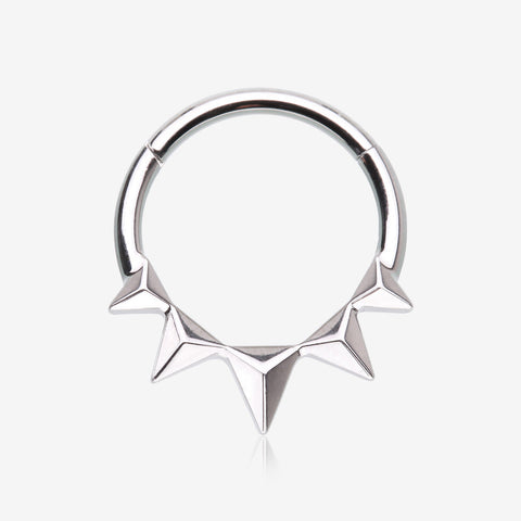 Triangle Pyramid Studded Spike Steel Clicker Hoop Ring