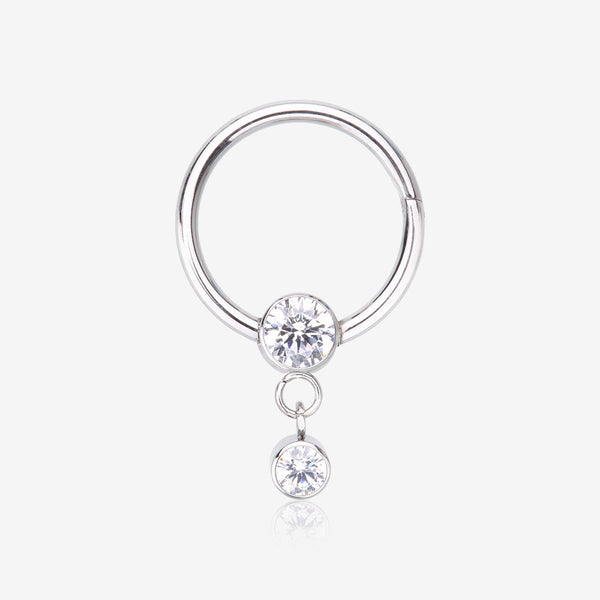 Simply Sparkly Dangle Gem Steel Clicker Hoop Ring-Clear Gem