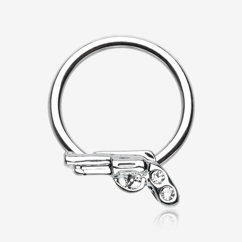 Pistol Gun Sparkle Captive Bead Ring-Clear Gem