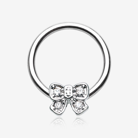 Dainty Bow-Tie Sparkle Captive Bead Ring-Clear Gem