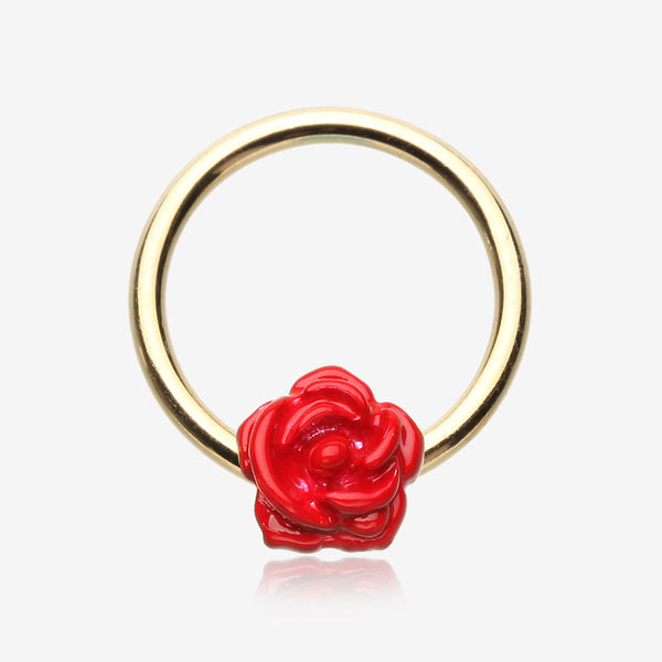 Golden Romantic Red Rose Captive Bead Ring-Red