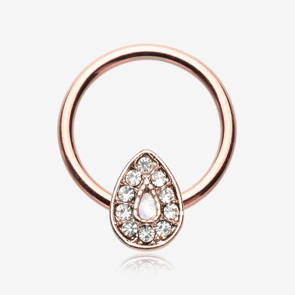 Rose Gold Avice Opalescent Sparkle Captive Bead Ring-Clear Gem/White