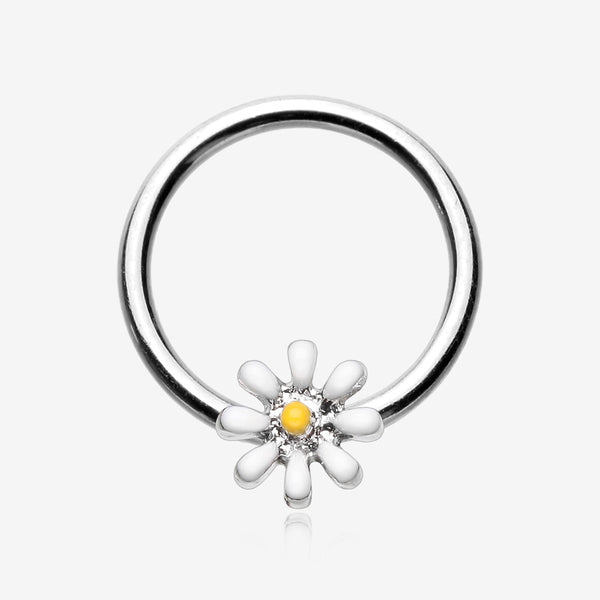 Adorable Daisy Flower Captive Bead Ring-White/Yellow