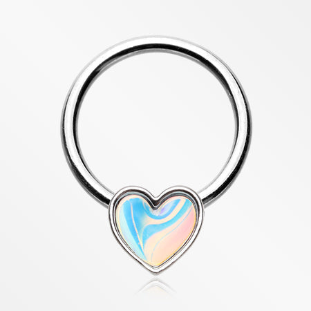 Iridescent Revo Heart Sparkle Captive Bead Ring