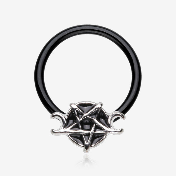 Blackline Triple Goddess Pentagram Captive Bead Ring-Black