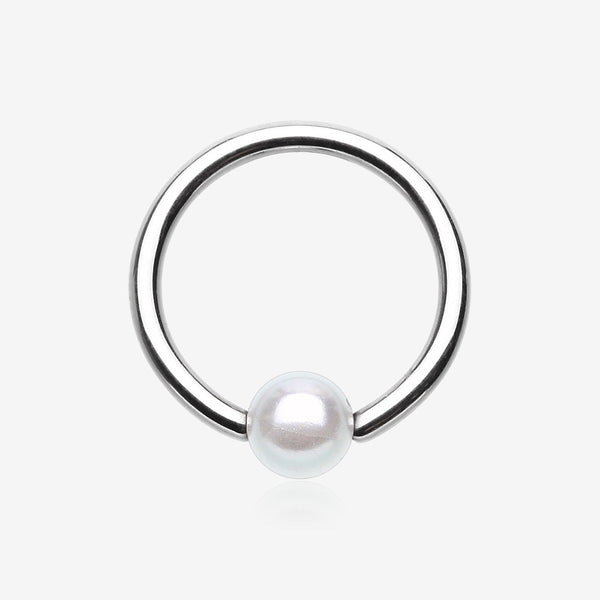 Luster Pearlescent Ball Ends Captive Bead Ring-White