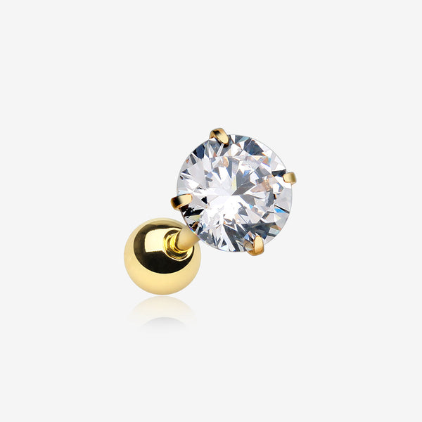 Golden Round Gem Crystal Cartilage Tragus Earring-Clear Gem