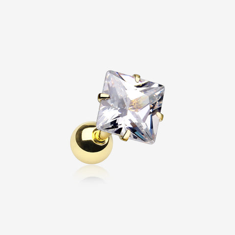 Golden Square Gem Crystal Cartilage Tragus Earring-Clear Gem