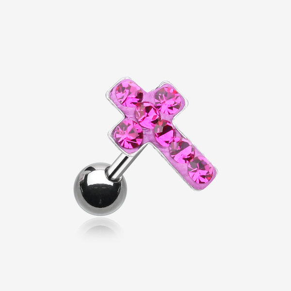 Cross Multi-Gem Cartilage Earring-Fuchsia