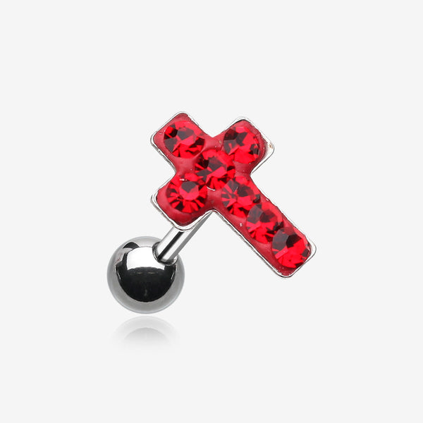 Cross Multi-Gem Cartilage Earring-Red