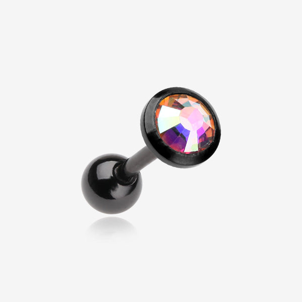 Colorline Gem Sparkle Cartilage Tragus Earring-Black/Aurora Borealis