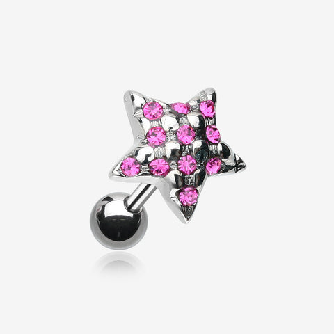 Fluffy Star Multi-Gem Cartilage Earring-Fuchsia