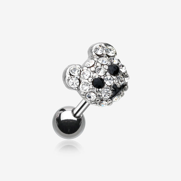 Adorable Bear Cub Multi-Gem Cartilage Earring-Clear Gem/Black