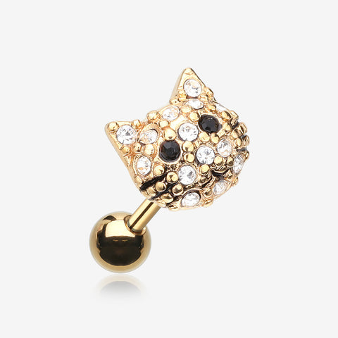 Golden Kitty Multi-Gem Cartilage Earring-Clear Gem/Black