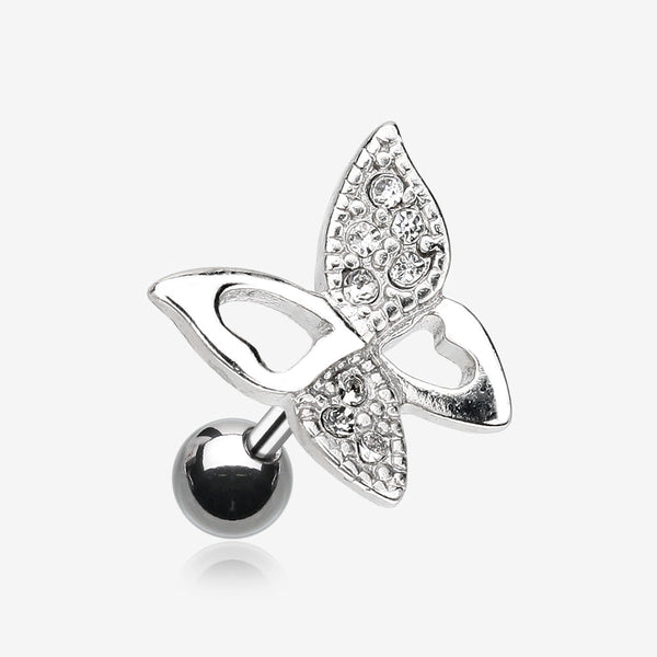 Dainty Butterfly Cartilage Earring-Clear Gem