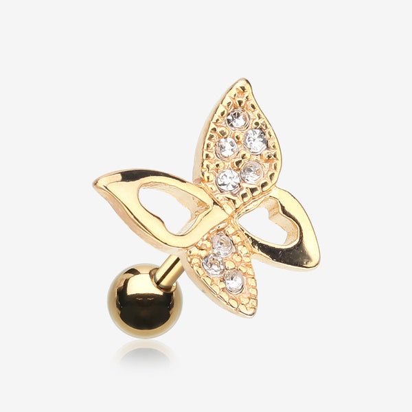 Golden Butterfly Cartilage Earring-Clear Gem