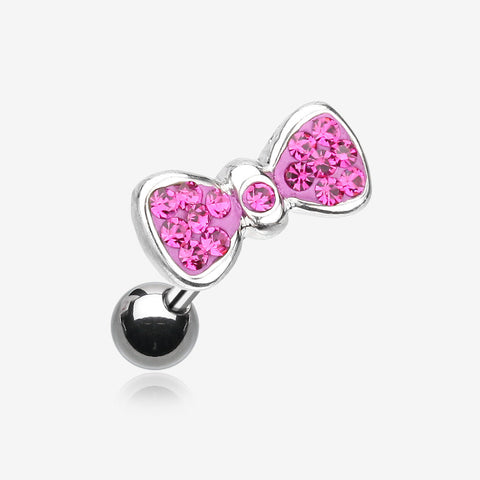 Multi-Gem Sparkle Bow Tie Cartilage Earring-Fuchsia