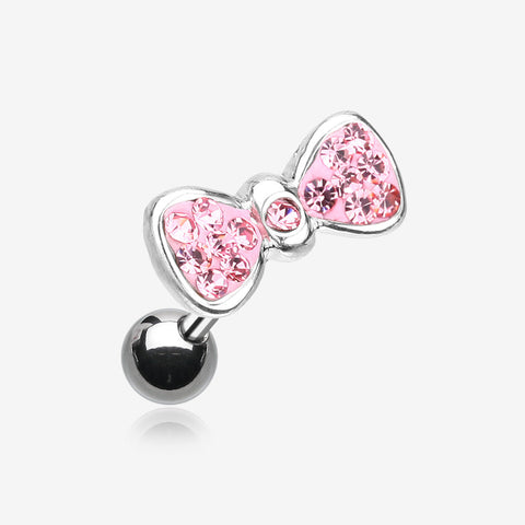 Multi-Gem Sparkle Bow Tie Cartilage Earring-Pink