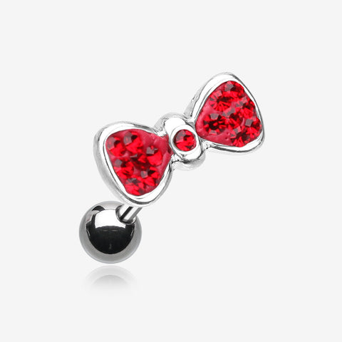 Multi-Gem Sparkle Bow Tie Cartilage Earring-Red