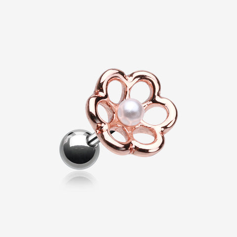 Rose Gold Pearl Flower Cartilage Tragus Earring-Rose Gold