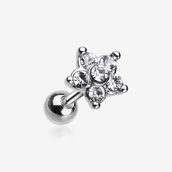 Starburst Sparkle Flower Cartilage Tragus Earring-Clear Gem