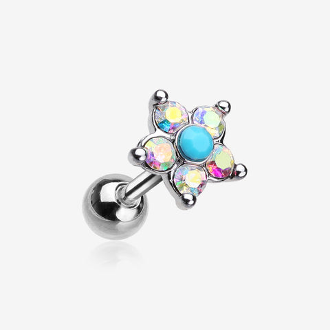 Starburst Turquoise Sparkle Flower Cartilage Tragus Earring-Aurora Borealis/Turquoise