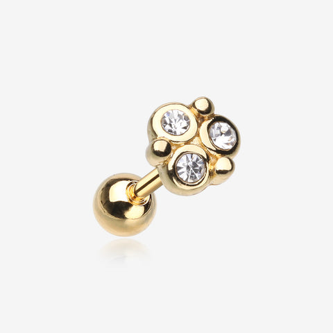 Golden Trinity Sparkle Cartilage Tragus Stud Earring-Clear Gem