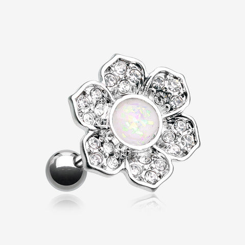 Opal Avens Flower Cartilage Tragus Earring-Clear Gem/White