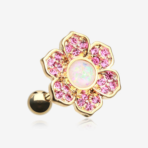 Golden Opal Avens Flower Cartilage Tragus Earring-Pink/White