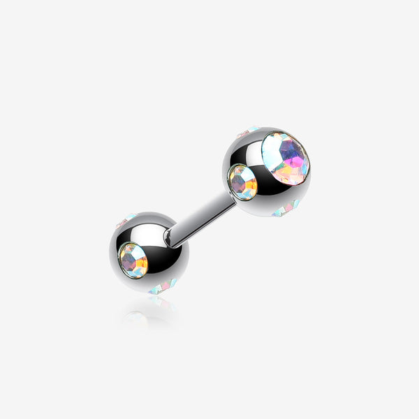 Double Aurora Gem Ball Steel Cartilage Tragus Barbell -Aurora Borealis