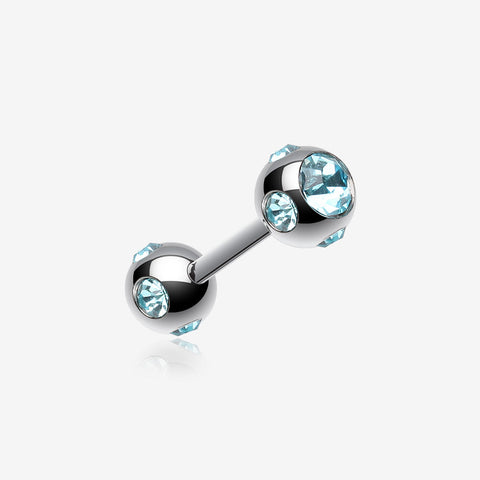 Double Aurora Gem Ball Steel Cartilage Tragus Barbell -Aqua