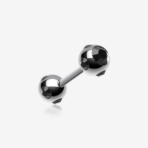 Double Aurora Gem Ball Steel Cartilage Tragus Barbell -Black